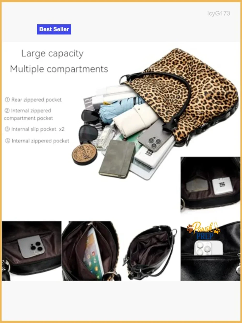 Leopard Print Hobo Bag Tote Shoulder Crossbody Purse Faux Leather